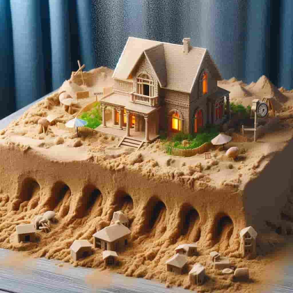 التغير الذي يحدث للرمل عند بناء نموذج لبيت من الرمل هو تغير