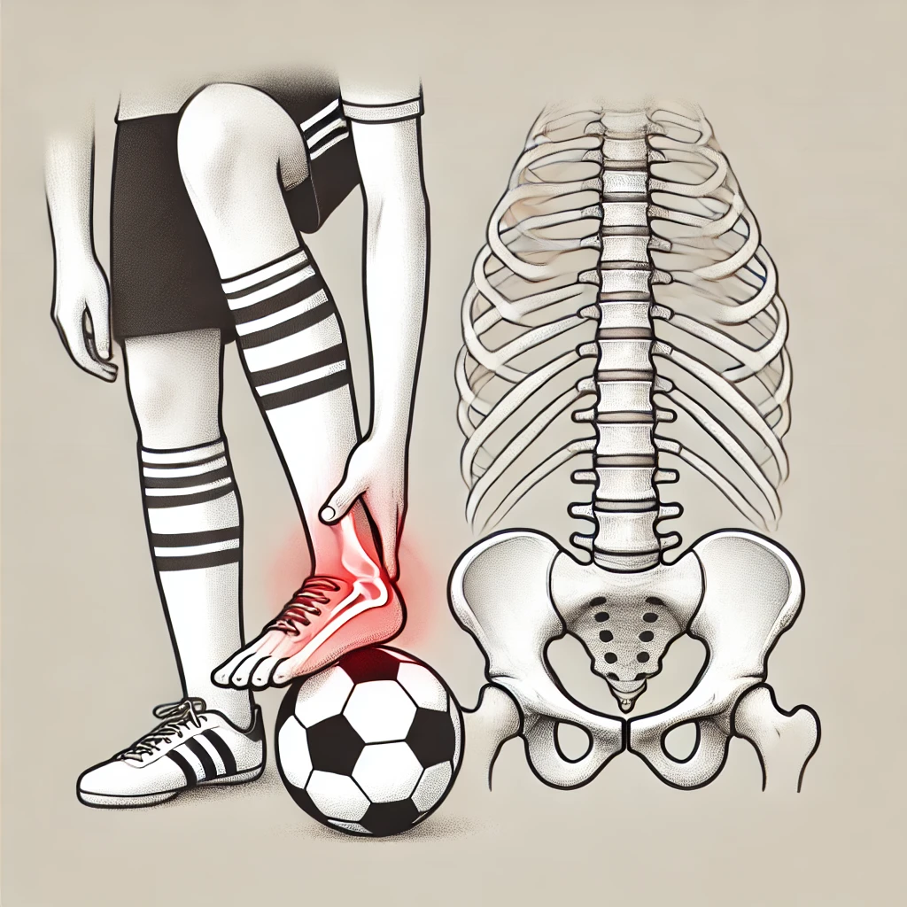 يسبب حدوث إصابة في كاحل القدم للاعب كرة قدم قلة في كفاءة عمل الهيكل المحوري لديه.