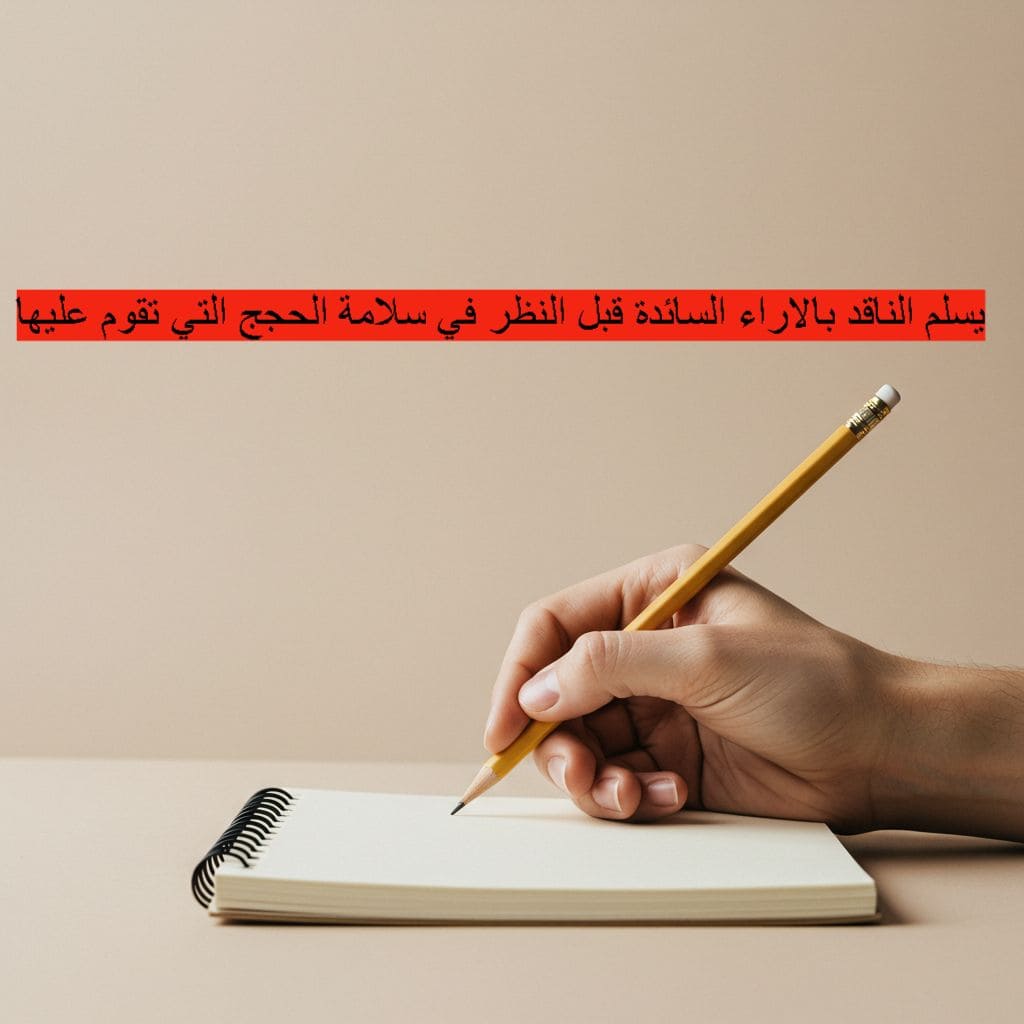 يسلّم الناقد بالآراء السائدة قبل النظر في سلامة الحجج التي تقوم عليها