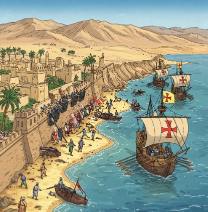 من نتائج الكشوف الجغرافية على العالم العربي محاصرة البرتغاليين لبعض الشواطئ العربية على بحر العرب