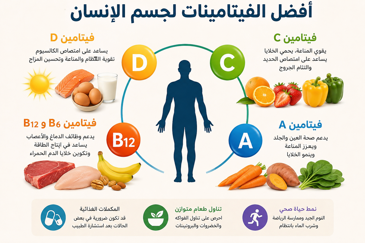 أفضل الفيتامينات لجسم الإنسان