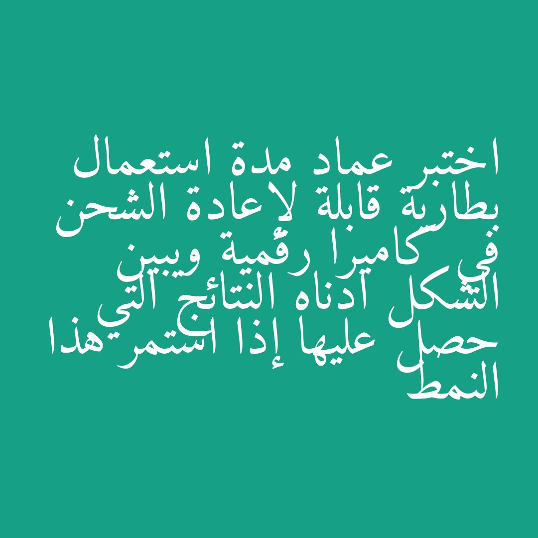 اختبر عماد مدة استعمال بطارية قابلة لإعادة الشحن في كاميرا رقمية ويبين الشكل ادناه النتائج التي حصل عليها إذا استمر هذا النمط