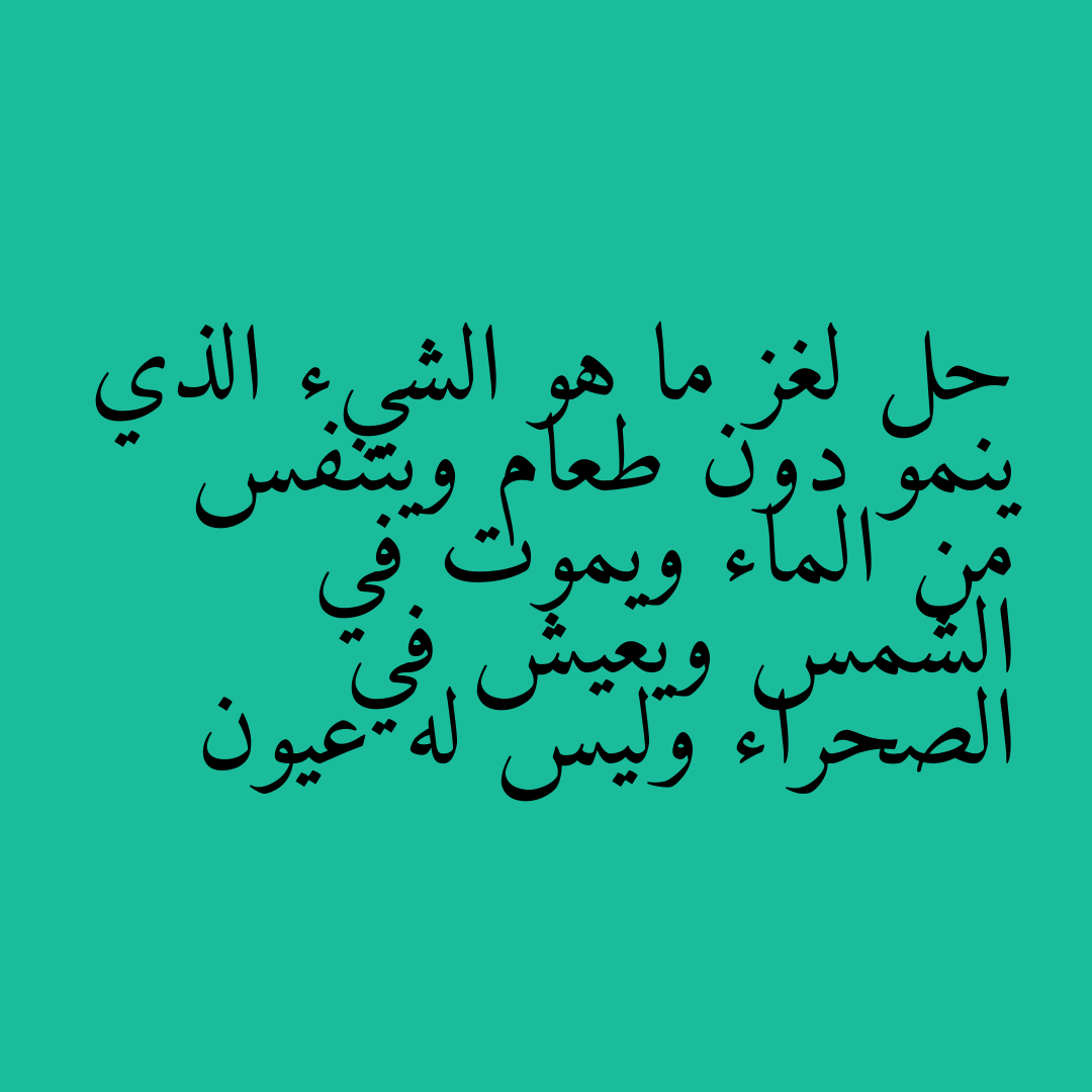 حل لغز ما هو الشيء الذي ينمو دون طعام ويتنفس من الماء ويموت في الشمس ويعيش في الصحراء وليس له عيون