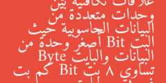 يبين الجدول التالي علاقات تكافئية بين وحدات متعددة من البيانات الحاسوبية حيث البت Bit أصغر وحدة من البيانات والبايت Byte تساوي 8 بت Bit كم بت في 1 ميجابايت MegaByte