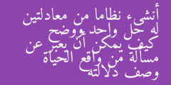 أنشىء نظاما من معادلتين له حل واحد ووضح كيف يمكن أن يعبر عن مسألة من واقع الحياة وصف دلالته
