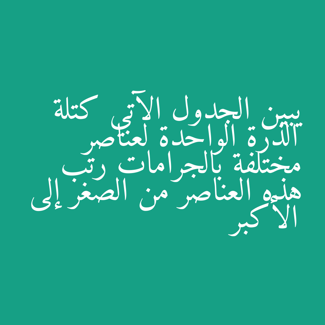 يبين الجدول الآتي كتلة الذرة الواحدة لعناصر مختلفة بالجرامات رتب هذه العناصر من الصغر إلى الأكبر