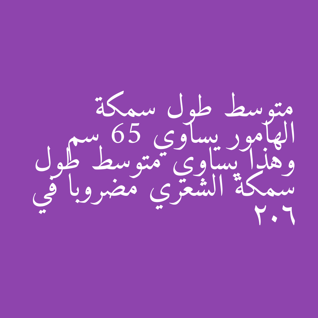 متوسط طول سمكة الهامور يساوي 65 سم وهذا يساوي متوسط طول سمكة الشعري مضروبا في 2.6