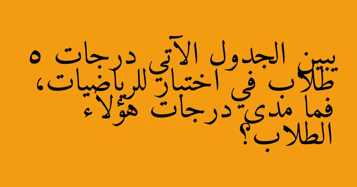 يبين الجدول الآتي درجات 5 طلاب في اختبار للرياضيات، فما مدى درجات هؤلاء الطلاب؟