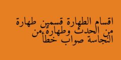 اقسام الطهارة قسمين طهارة من الحدث وطهارة من النجاسة صواب خطأ