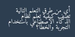 أي من طرق التعلم التالية تصف كيفية تعلم نظام الذكاء الاصطناعي باستخدام التجربة والخطأ؟
