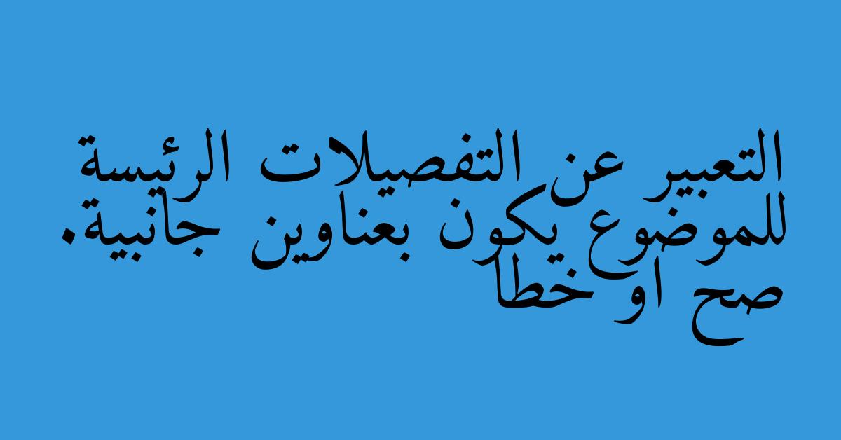 التعبير عن التفصيلات الرئيسة للموضوع يكون بعناوين جانبية. صح او خطا