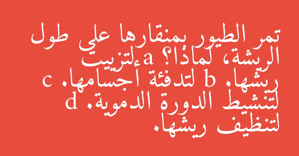 تمر الطيور بمنقارها على طول الريشة، لماذا؟ a لتزييت ريشها. b لتدفئة أجسامها. c لتنشيط الدورة الدموية. d لتنظيف ريشها.