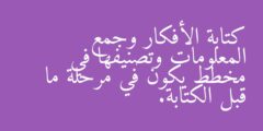 كتابة الأفكار وجمع المعلومات وتصنيفها في مخطط يكون في مرحلة ما قبل الكتابة.