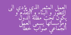 العمل المثمر الذي يؤدي الى التطور و البناء و التقدم و يكون تحت مظلة الدول ومؤسساتها يسمى العمل الجماعي صواب خطأ