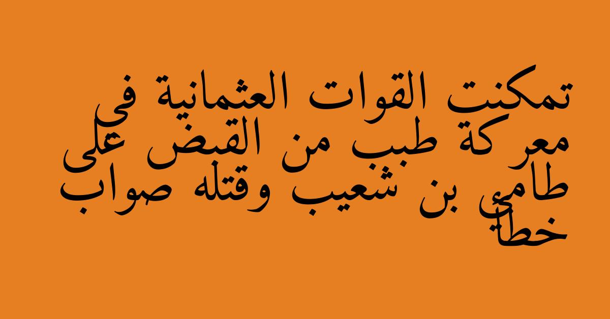 تمكنت القوات العثمانية في معركة طبب من القبض على طامي بن شعيب وقتله صواب خطأ