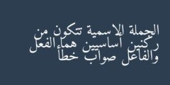 الجملة الاسمية تتكون من ركنين أساسيين هما الفعل والفاعل صواب خطأ